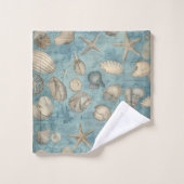美しいヴィンテージの貝殻が青 バスタオルセット (ウォッシュタオル)