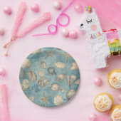 美しいヴィンテージの貝殻が青 ペーパープレート (パーティー)