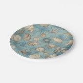 美しいヴィンテージの貝殻が青 ペーパープレート (アングル)