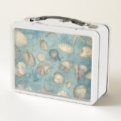 美しいヴィンテージの貝殻が青 メタルランチボックス (裏面)