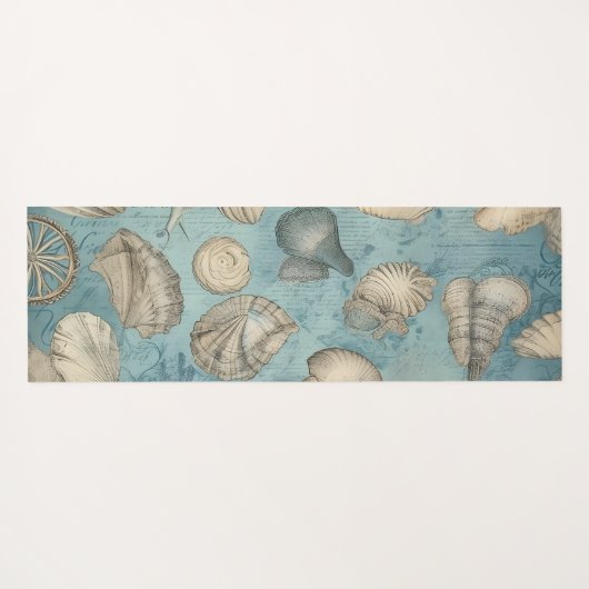 美しいヴィンテージの貝殻が青 ヨガマット (裏面(横))