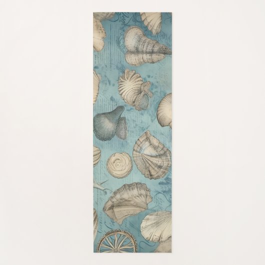 美しいヴィンテージの貝殻が青 ヨガマット (正面)