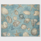 美しいヴィンテージの貝殻が青 ラッピングペーパー (フラット)