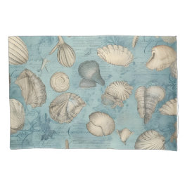 美しいヴィンテージの貝殻が青 枕カバー