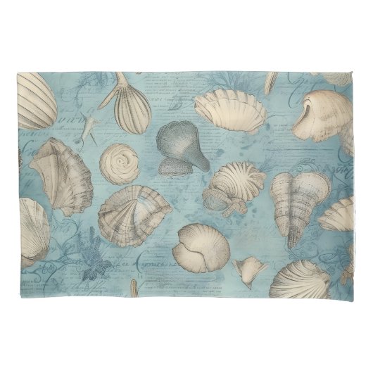 美しいヴィンテージの貝殻が青 枕カバー (正面)