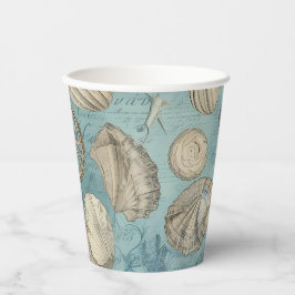美しいヴィンテージの貝殻が青 紙コップ