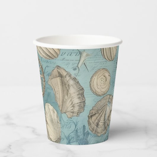 美しいヴィンテージの貝殻が青 紙コップ (正面)