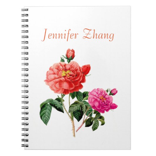 美しいヴィンテージの赤とピンクのバラの花 ノートブック (正面)