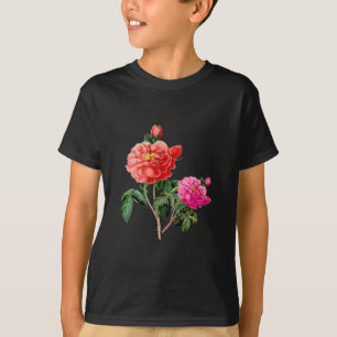 美しいヴィンテージの赤とピンクのバラの花 Tシャツ