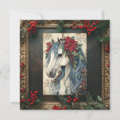 美しいヴィンテージの馬とフレームのクリスマス シーズンカード (正面)