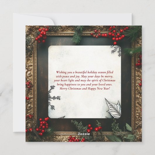 美しいヴィンテージの馬とフレームのクリスマス シーズンカード (裏面)