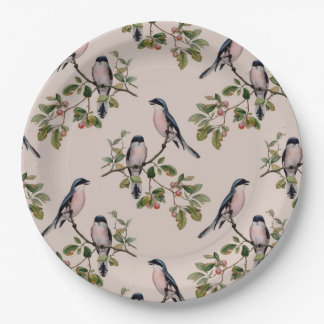 美しいヴィンテージの鳥のプリント ペーパープレート