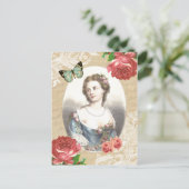 美しいヴィンテージはがき(女性とバラ) ポストカード (スタンド正面)