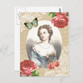 美しいヴィンテージはがき(女性とバラ) ポストカード (正面/裏面)
