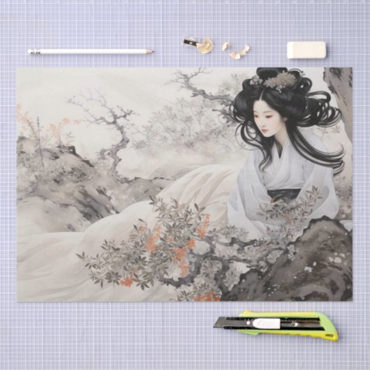 美しいヴィンテージアジアンインスパイアア 薄葉紙 (クラフト)