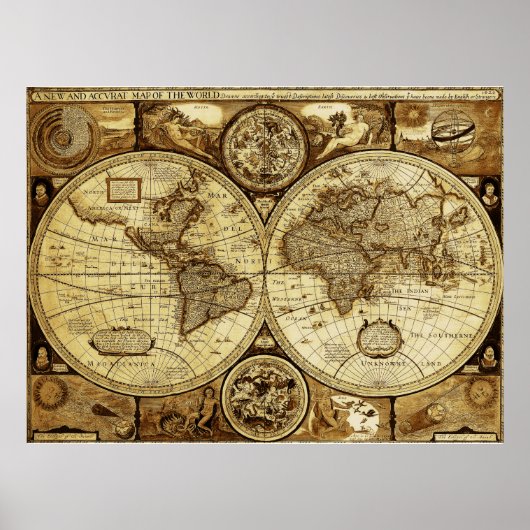 美しいヴィンテージアンティーク世界地図 ポスター (正面)