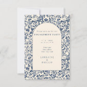 美しいヴィンテージアーチフローラ婚約パーティ 招待状 (正面)