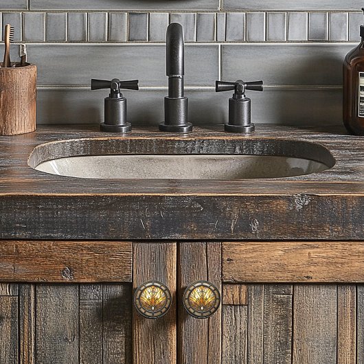 美しいヴィンテージアールデコステンドグラス窓 セラミックノブ