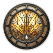 美しいヴィンテージアールデコステンドグラス窓 セラミックノブ (正面)