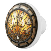 美しいヴィンテージアールデコステンドグラス窓 セラミックノブ (右)