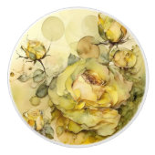 美しいヴィンテージイエローローズ セラミックノブ (正面)