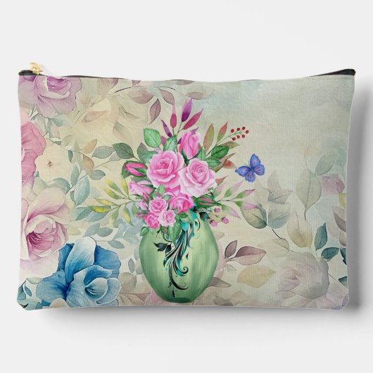 美しいヴィンテージインスパイアフローラ化粧袋 アクセサリーポーチ (正面)