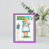 美しいヴィンテージイースターガール&イースターバニーコピー ポストカード (スタンド正面)