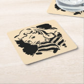 美しいヴィンテージウィメンスケッチコースターセット スクエアペーパーコースター (アングル)