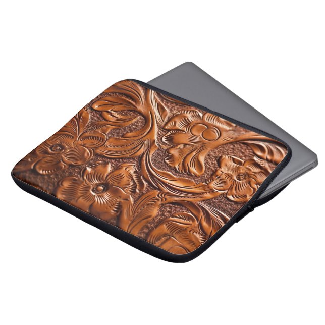 美しいヴィンテージウェスタン模擬工具革 ラップトップスリーブ (正面上部)