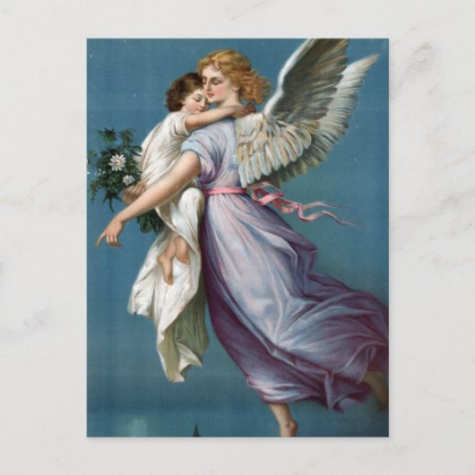 美しいヴィンテージエンジェルと子供の天国アート ポストカード (正面)
