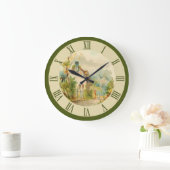 美しいヴィンテージカントリーコテージシーングリーン ラージ壁時計 (ホーム)