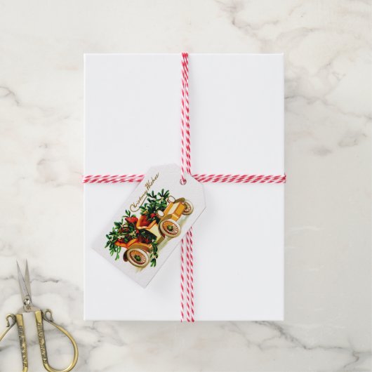 美しいヴィンテージカークリスマスグリーティング ギフトタグ (より糸付き)