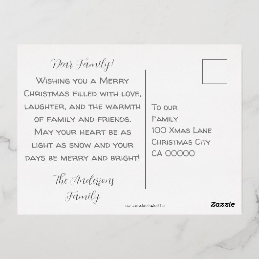 美しいヴィンテージガールメリークリスマスグリーンレトロ 箔シーズンポストカード (裏面)