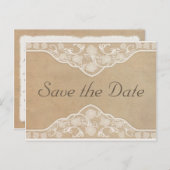 美しいヴィンテージキャンバス&レースのルック日付を保存 案内ポストカード (正面/裏面)