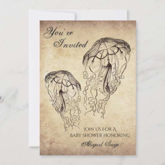 美しいヴィンテージクラゲビーチベビーシャワー 招待状 (正面)