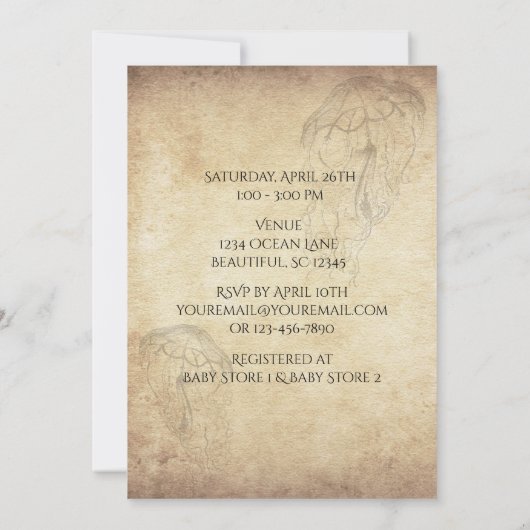 美しいヴィンテージクラゲビーチベビーシャワー 招待状 (裏面)