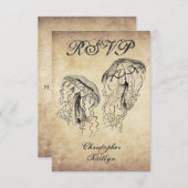 美しいヴィンテージクラゲビーチ結婚式 出欠カード (正面/裏面)