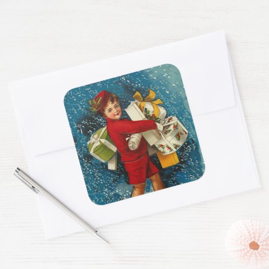 美しいヴィンテージクリスマスかわいいメッセンジャー大 スクエアシール (封筒)