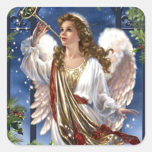 美しいヴィンテージクリスマスエンジェル スクエアシール (正面)