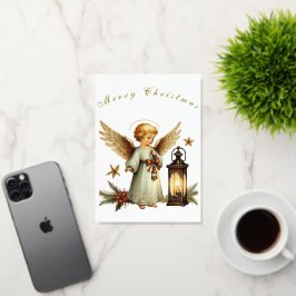 美しいヴィンテージクリスマスエンジェル 箔グリーティングカード