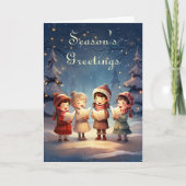 美しいヴィンテージクリスマスソングを歌う人々の冬の夜 シーズンカード (正面)