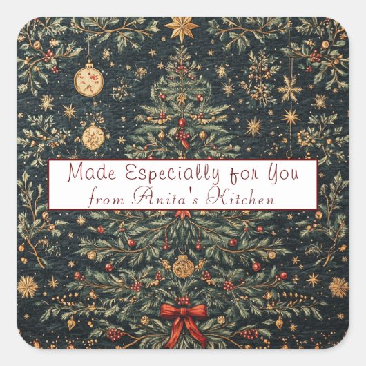 美しいヴィンテージクリスマスツリーオーナメントホリー スクエアシール (正面)