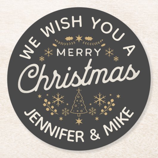 美しいヴィンテージクリスマスデザイン ラウンドペーパーコースター (正面)