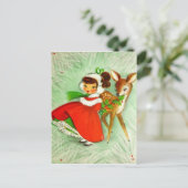 美しいヴィンテージクリスマストインデナー&ガール シーズンポストカード (スタンド正面)