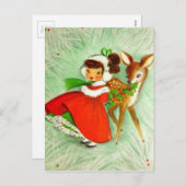 美しいヴィンテージクリスマストインデナー&ガール シーズンポストカード (正面/裏面)