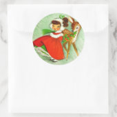 美しいヴィンテージクリスマストインデナー&ガール ラウンドシール (バッグ)