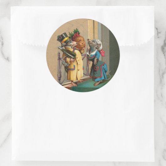 美しいヴィンテージクリスマスネズミマウス大 ラウンドシール (バッグ)