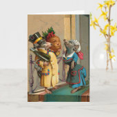 美しいヴィンテージクリスマスネズミマウス カード (黄色い花)