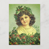 美しいヴィンテージクリスマスホリーとアイビーガール ポストカード (正面)