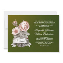 美しいヴィンテージグリーンの結婚式の招待状